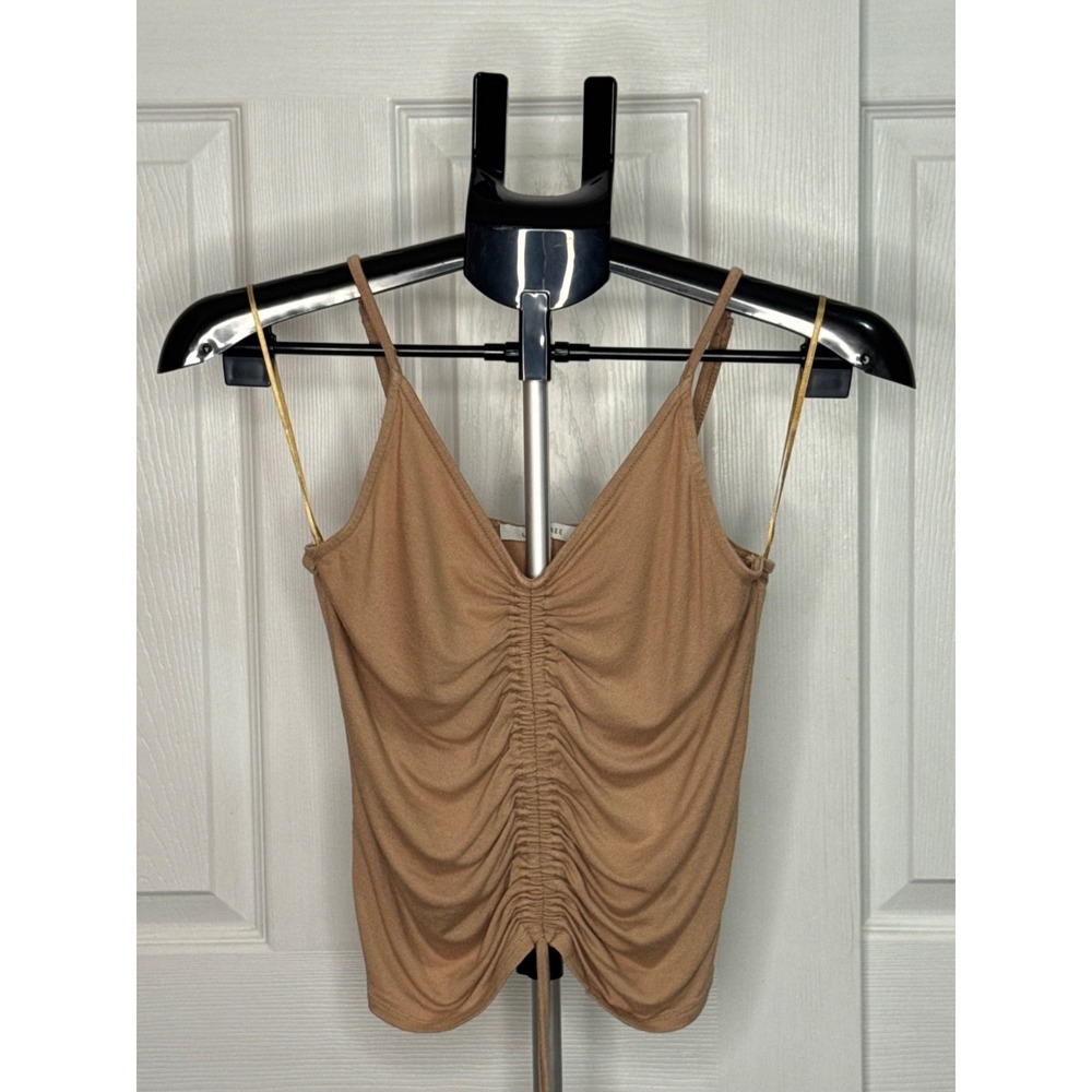 Love Tree Women's Small Tan Ruched Cami Tank Top Adjustable Spaghetti Straps